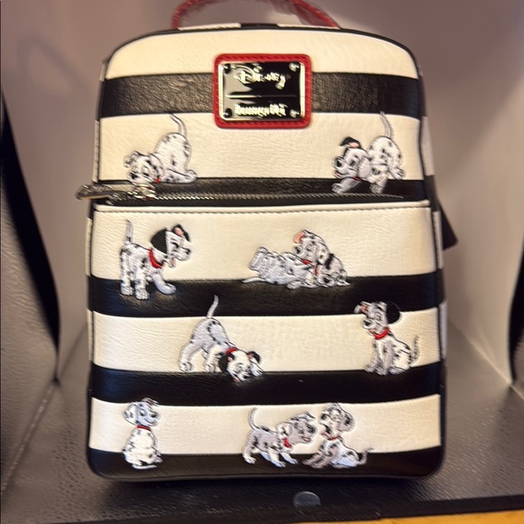 Disney Other - Disney loungefly 101 Dalmatians Striped Backpack with Red Accents